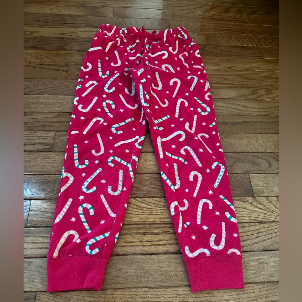 🩷 OLD NAVY girls pajama pants size 8 youth hot pink candy canes fleece pjs EUC